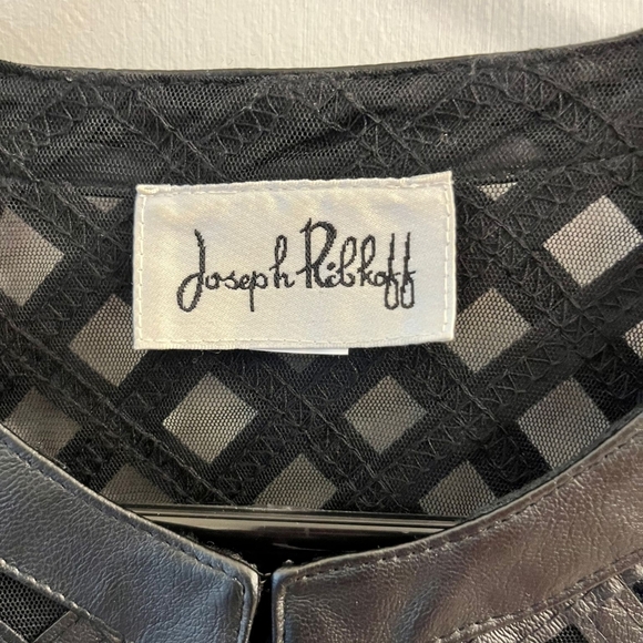 Joseph Ribkoff Black Faux Leather Crisscross Lattice Pattern Mesh Jacket - Picture 3 of 3